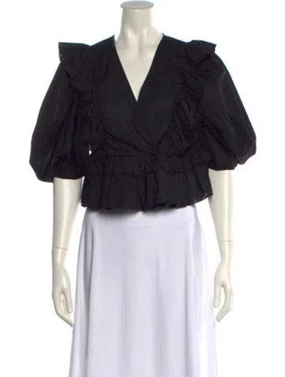 Pre-owned Rhode V-neck Short Sleeve Crop Top In Black