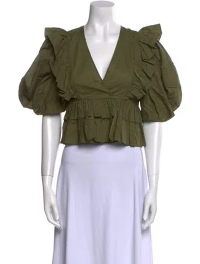 Pre-owned Rhode V-neck Short Sleeve Crop Top In Green