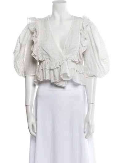 Pre-owned Rhode V-neck Short Sleeve Crop Top In White