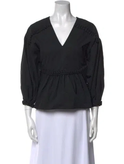 Pre-owned Rhode V-neck Three-quarter Sleeve Blouse In Black