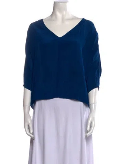 Pre-owned Rhode V-neck Three-quarter Sleeve Blouse In Blue