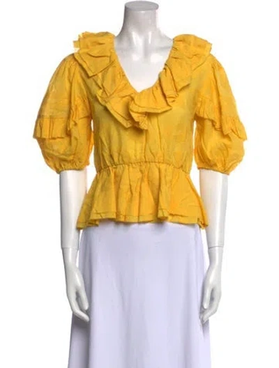Pre-owned Rhode V-neck Three-quarter Sleeve Crop Top In Yellow