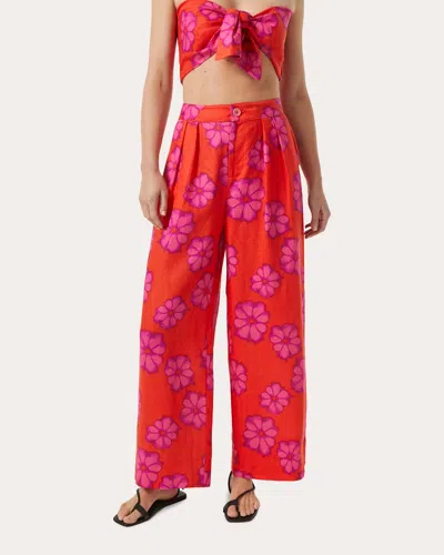 Rhode Women's Campbell Floral Linen Pants In Scarlet Bombay Bloom