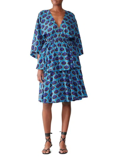 Rhode Women's Cinched Waist Tiered Midi Dress In Blue