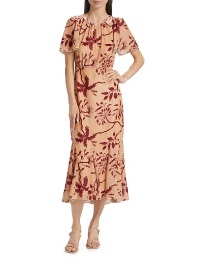 Rhode Women's Cream Enchanted Vine Grande Arabella Floral Midi-dress In Brown