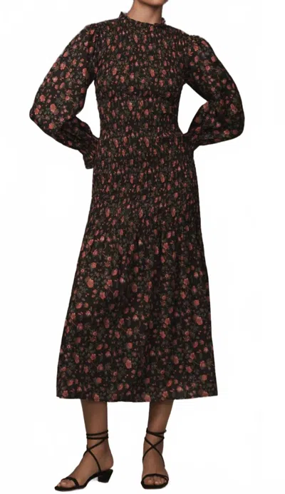 Rhode Women's Eliza Smocked Midi Dress In Ink Morlaix Fleur In Brown