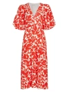 Rhode Adele Ruffled Printed Crepe Midi Dress In Red Caspian Lagoon Grande