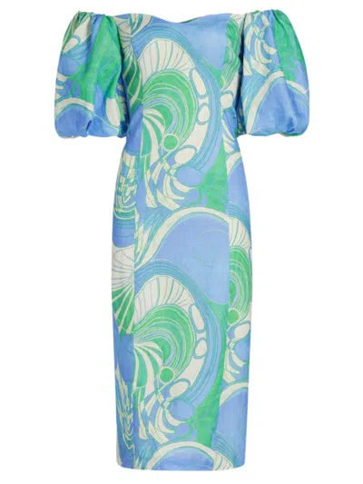 Rhode Women's Karima Geometric Linen Midi-dress In Periwinkle Deco Surf Grande
