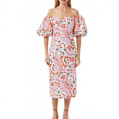 Rhode Women's Karima Linen Puff Sleeve Midi Dress In Multicolor In White