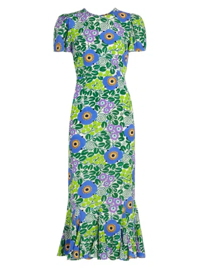 Rhode Women's Lulani Floral Ruffled Midi-dress In Wisteria Aura Blossom