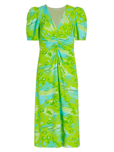 Rhode Women's Maci Geometric Puff-sleeve Midi-dress In Electric Eden