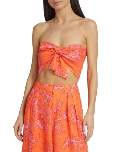 Rhode Toni Womens Smocked Linen Strapless Top In Coral Reef