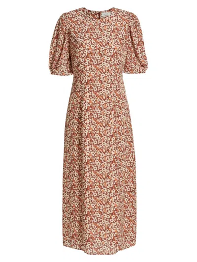 Rhode Women's Wanda Floral Short-sleeve Midi-dress In Brown