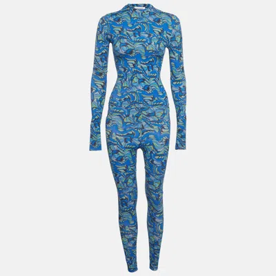Pre-owned Rhodochrosite Blue Abstract Print Bodysuit And Leggings Set Xs/s