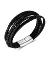 Rhona Sutton Black Multi Leather Beaded Stainless Steel Bracelet In Black