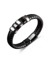 Rhona Sutton Black Nomad Identification Leather Stainless Steel Bracelet In Multi