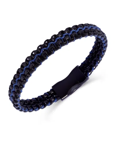 Rhona Sutton Black Rolo Chain With Blue Wax Cord Stainless Steel Bracelet