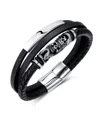 Rhona Sutton Black Skull Snake Leather Stainless Steel Bracelet In Multi