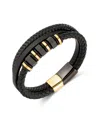 Rhona Sutton Black Titan Leather Stainless Steel Bracelet In Multi