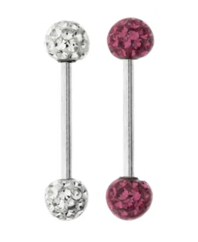 Rhona Sutton Bodifine Stainless Steel Set Of 2 Crystal And Resin Tongue Bars In Multi