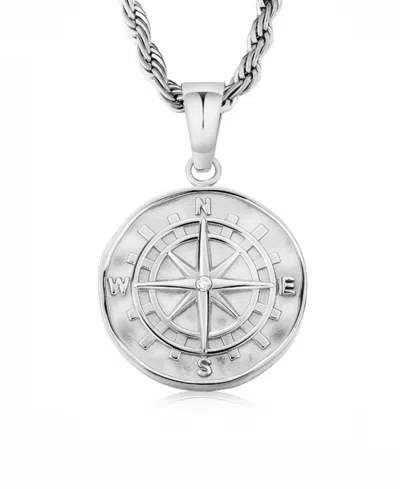 Rhona Sutton Compass Coin Pendant Stainless Steel Necklace In Silver