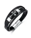 Rhona Sutton Cross Black Leather Stainless Steel Bracelet In Multi