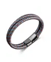Rhona Sutton Double Summit Leather Stainless Steel Bracelet In Black