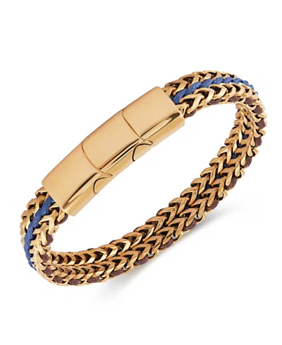 Rhona Sutton Gold Brown/blue Cord With Chain Stainless Steel Bracelet