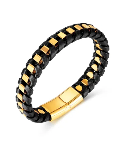 Rhona Sutton Gold Chain Wrapped Leather Stainless Steel Bracelet In Multi