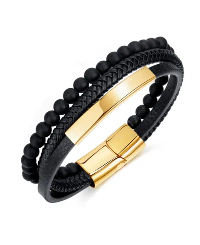 Rhona Sutton Gold Identification Leather Stainless Steel Bracelet In Multi