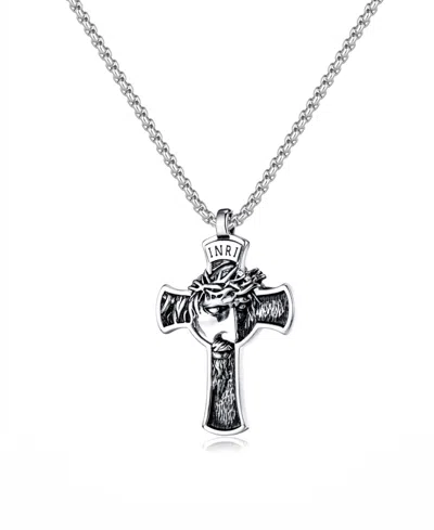 Rhona Sutton Jesus Cross Stainless Steel Pendant Necklace In Silver