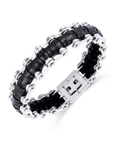 Rhona Sutton Leather Bicycle Chain Stainless Steel Bracelet In Silver