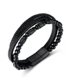 Rhona Sutton Leather Black Beaded Stainless Steel Bracelet In Black