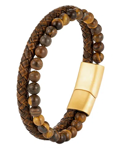 Rhona Sutton Men's Brown Leather Bracelet In Stainless Steel In Multi