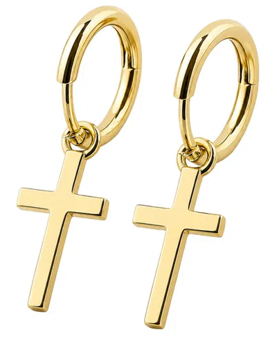Rhona Sutton Men's Classic 14k Gold Cross Hoop Earrings