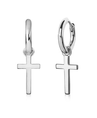 Rhona Sutton Men's Classic Cross Hoop Earrings In Sterling Silver In Pink