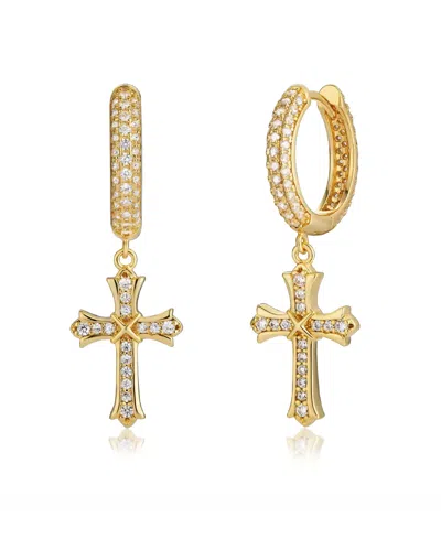 Rhona Sutton Men's Classic Iced Cross Hoop Earrings In 14k Gold In Pattern