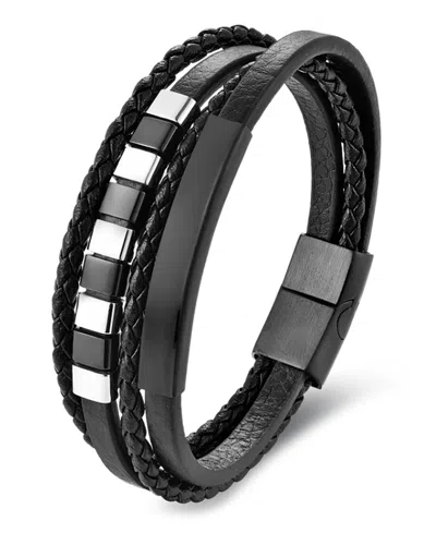 Rhona Sutton Men's Corvian Band Leather Bracelet In Stainless Steel In Black