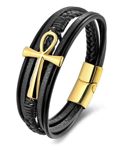 Rhona Sutton Men's Crux Gold-tone Leather & Stainless Steel Bracelet In Multi