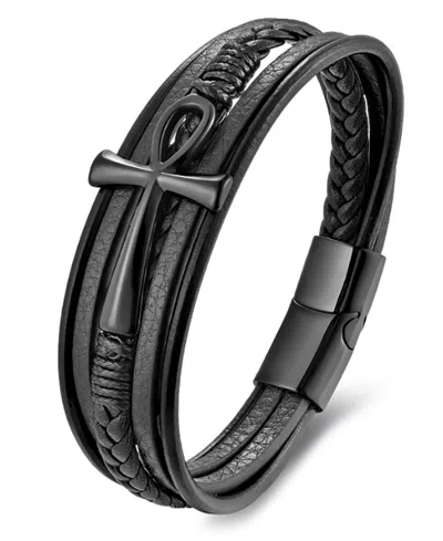 Rhona Sutton Men's Crux Noir Leather & Stainless Steel Bracelet In Black