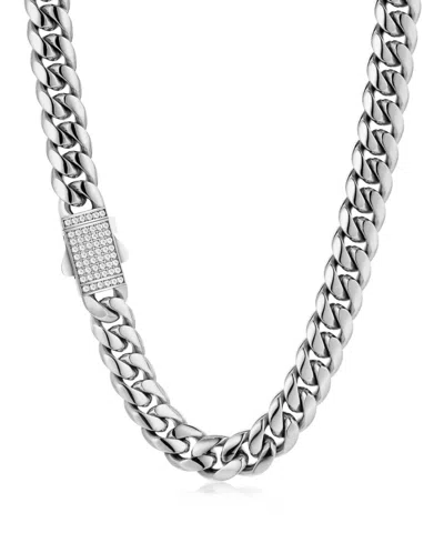 Rhona Sutton Men's Cuban Iced Clasp Chain Necklace In 316l Stainless Steel In Pink
