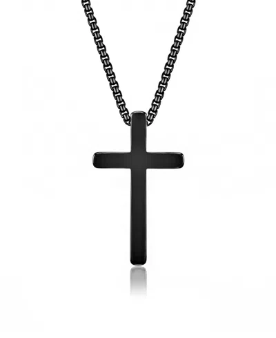 Rhona Sutton Men's Faith Cross Black Stainless Steel Pendant Necklace