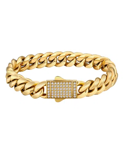 Rhona Sutton Men's Stainless Steel Cuban Chain Bracelet In 18k Gold Plated
