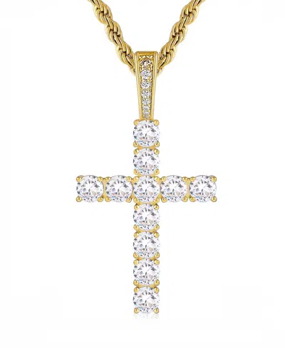 Rhona Sutton Men's Iced Cross Pendant Necklace In 14k Gold Plated Sterling Silver In Metallic