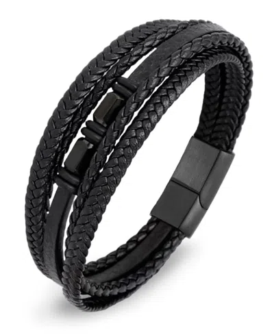 Rhona Sutton Men's Imperial Leather & Stainless Steel Bracelet In Black