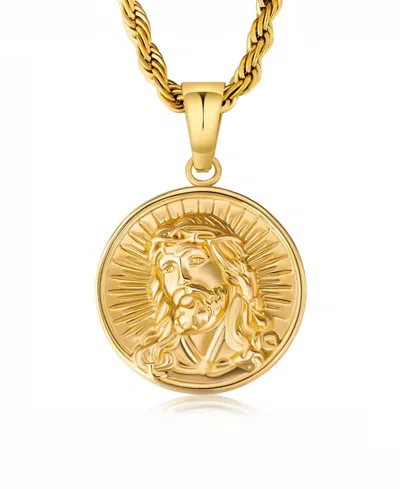 Rhona Sutton Men's Jesus Coin Pendant Necklace In 18k Gold Plated