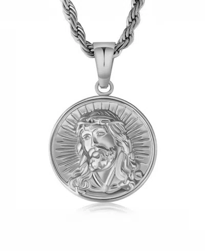 Rhona Sutton Men's Jesus Coin Stainless Steel Pendant Necklace In Pattern