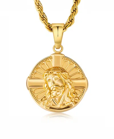Rhona Sutton Men's Jesus Cross Coin Pendant 18k Gold-plated Stainless Steel Necklace