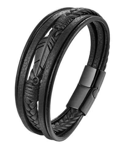 Rhona Sutton Men's Leather Bracelet In Stainless Steel In Black