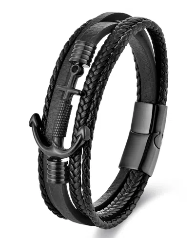 Rhona Sutton Men's Leather Bracelet In Stainless Steel In Black